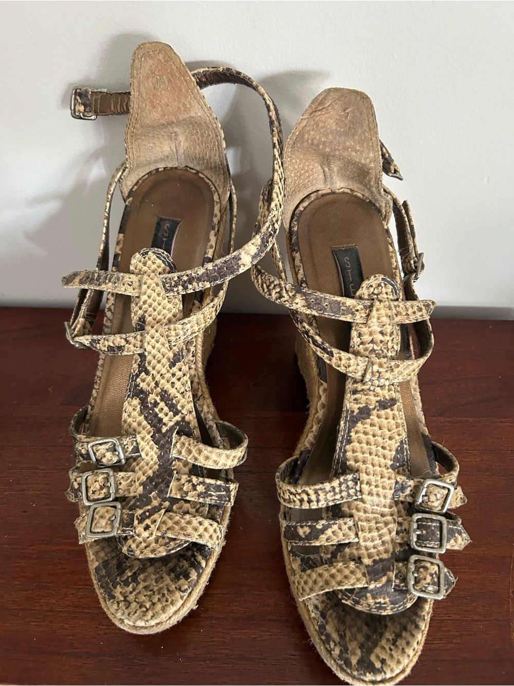 Women’s Snakeskin-Print Strappy Slingback Sandals in Beige